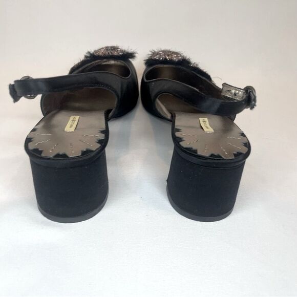 Max Studio Women's Black Satin Feather Metallic Slingback Heels Size 7.5 - Picture 5 of 9